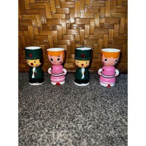 Vintage Egg Cup Holders GEORGE-GOOD Lot 4 1977 Pink and Green-Soldier & Sister